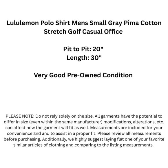 Lululemon Polo Shirt Mens Small Gray Pima Cotton Stretch Golf Casual Office - Picture 3 of 10